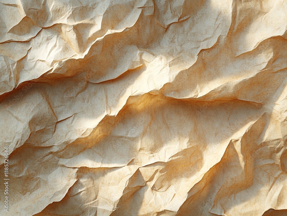 Poster crinkled tan paper with shadows and light for textured background use
