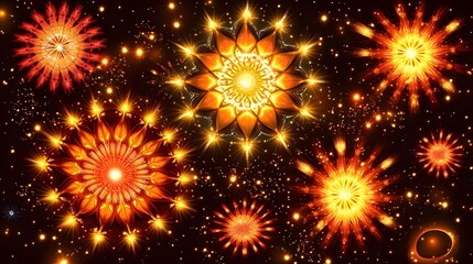 Fiery Fireworks Mandala  Abstract Festive Background