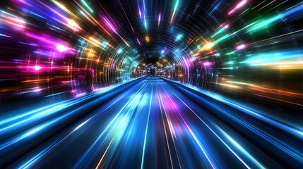 Neon Speed Tunnel  Futuristic Light Trails   Digital Highway