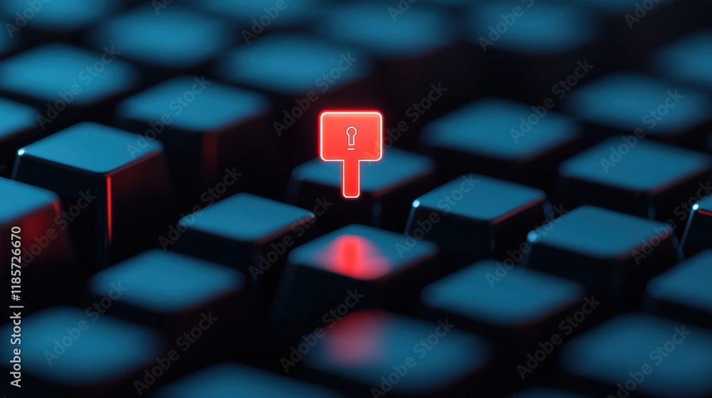 Poster a close up shot of a keyboard with a glowing security key icon above the enter key, emphasizing stro