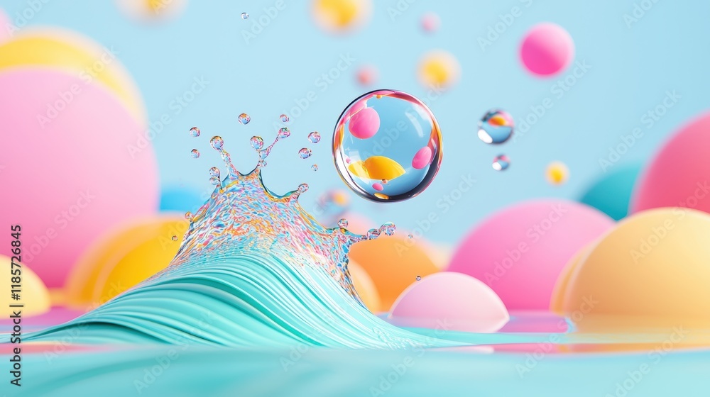 Aufkleber a water droplet splashing onto a thin layer of oil, capturing the dynamic interaction and formation 