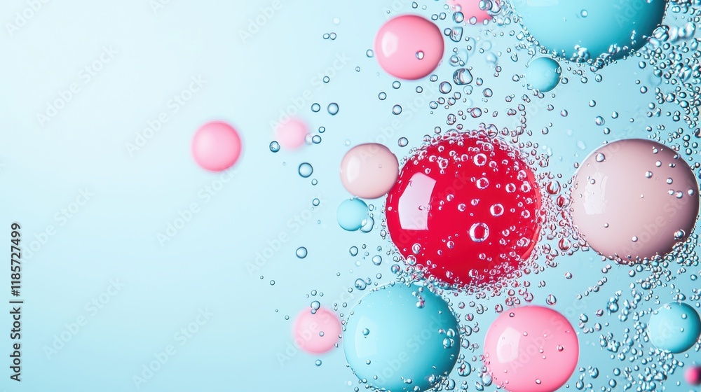 Poster oil bubbles of various sizes adhering to a wet glass surface, creating abstract patterns and distort