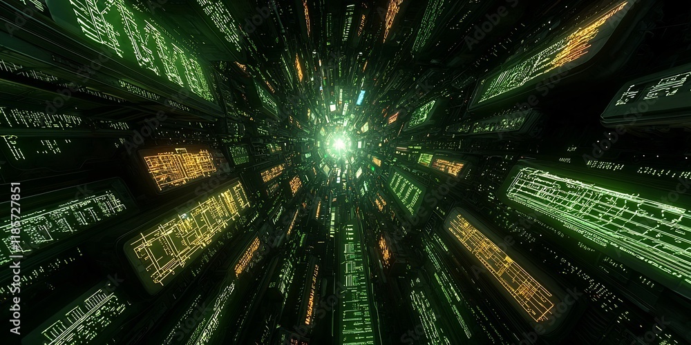 Poster luminous data flows and digital wavelengths converging to construct a dazzling futuristic metropolis