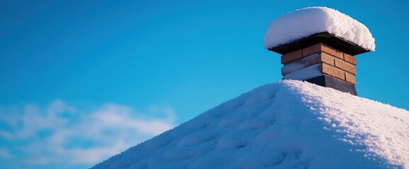 Snowy Chimney Top Against a Vivid Blue Sky