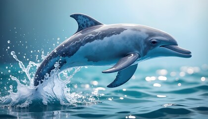 Fototapeta premium breathing moment, friendly dolphin jumping out of water