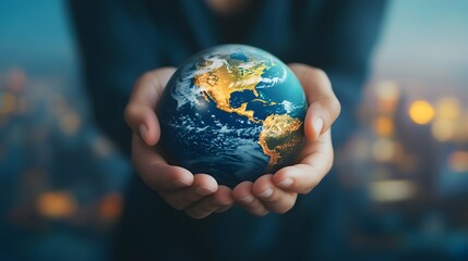 Fototapeta premium Hands Gently Holding A Miniature Earth Globe