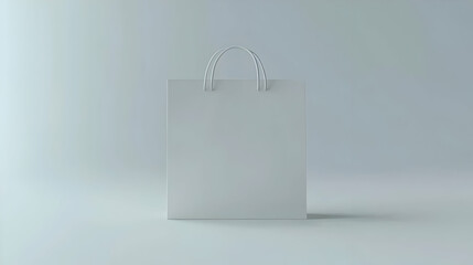 Blank white paper shopping bag mockup studio shot on light grey background.