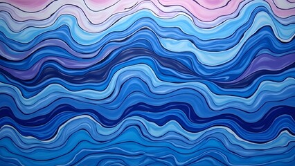 Captivating artwork depicting abstract ocean waves in shades of blue and purple under a subtle pink sky, creating a tranquil and imaginative aesthetic.