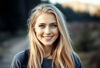 Naklejka premium Blond woman in a natural environment
