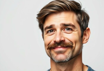 Obraz premium Portrait of a man with a moustache, smiling and looking directly at the camera