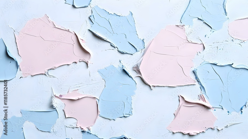 Poster torn canvas mosaic, weathered textures and vibrant paint layers create a striking interplay of color