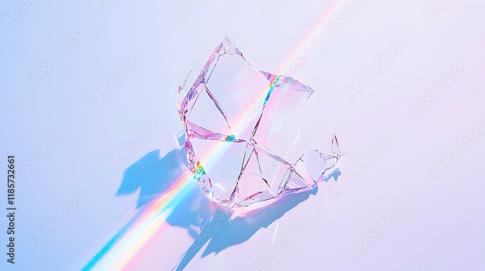 Poster prismatic fragmentation, a vibrant display of torn textures refracted through a prism, creating a ka