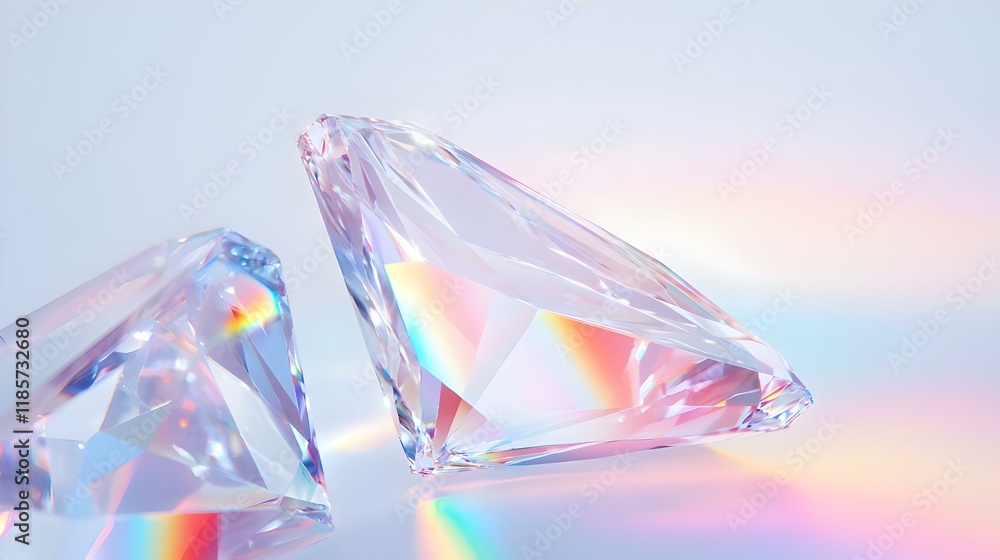 Poster prismatic reflections, a colorful interplay of torn textures captured through a prism, creating a dy