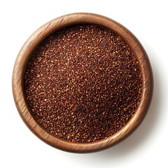 Chili powder in wooden bowl isolated on white background