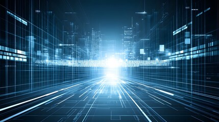 Fototapeta premium Futuristic Cityscape Digital Highway Technology Data Stream