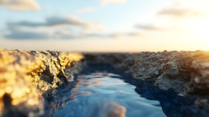 Obraz premium golden hour stream between rocks - golden hour photography