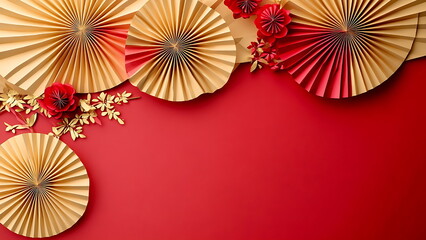 red and gold paper fan chinese decoration