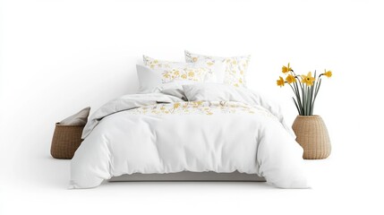 Cozy bedroom with floral bedding and decorative pillows