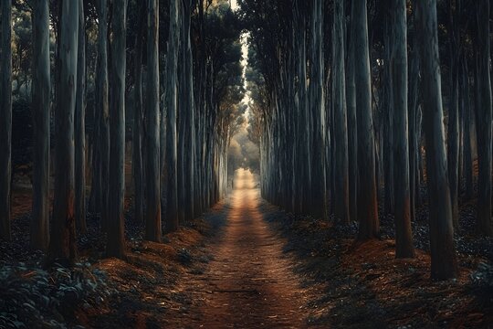 Mystic forest path, sunlight, trees, adventure, journey, hope