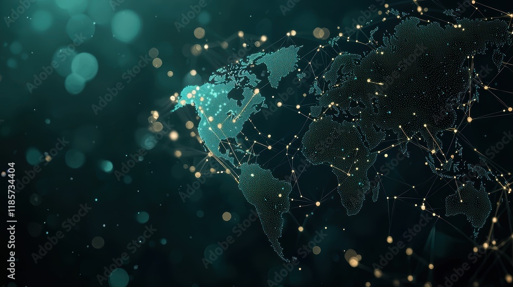 Poster an abstract background of interconnected neurons and synapses, with a world map overlaid to represen
