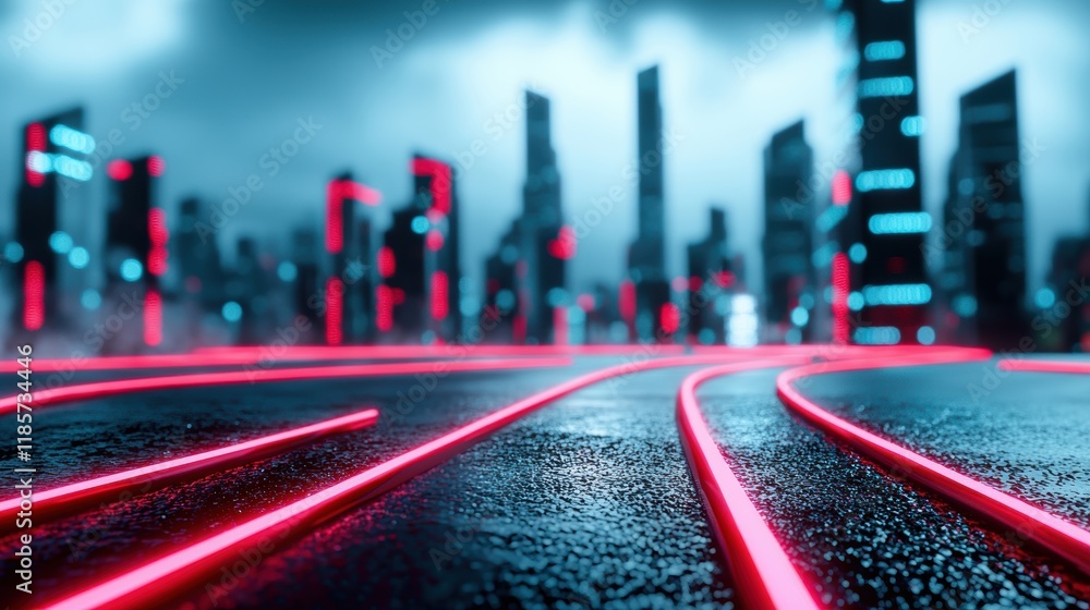 Poster a futuristic city with glowing lines representing data flow and ai algorithms at work, illustrating 