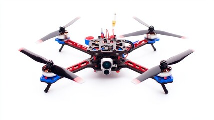 Dron helicopter with a camera. Quadcopter isolated on white background