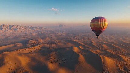 Obraz premium Desert Hot Air Balloon: Serene Sunset Landscape