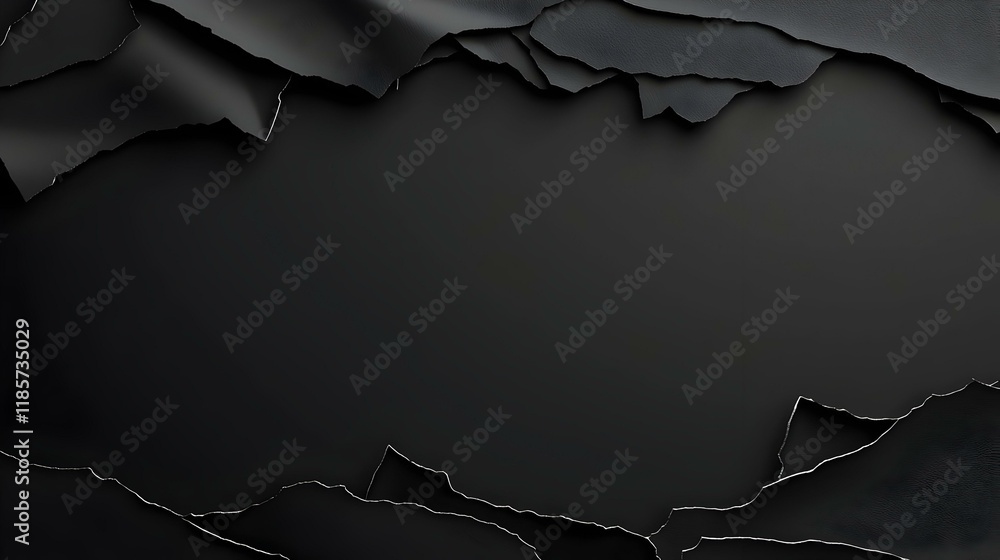 Poster ripped paper texture on dark surface, an intriguing blend of jagged edges and deep shadows, creating