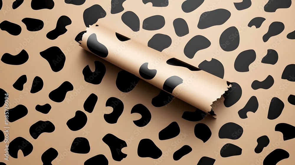 Poster ripped paper texture layered on bold animal print, creating a striking contrast of patterns and text