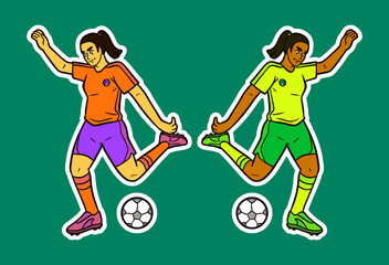 Female Football Player Doodle Sticker Illustration