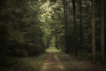 Obraz premium Forest path, misty woods, nature trail, background greenery, adventure