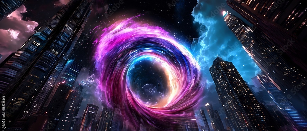 Poster vibrant currents of chromatic energy flowing through a mesmerizing cityscape dynamic visualization o