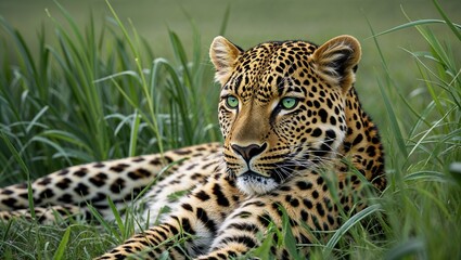 Obraz premium A Majestic Leopard, Its Fur a Mesmerizing Blend of Golden Spots and Bold Patterns, Capturing the Wild Beauty and Grace of Nature’s Most Elusive Predator