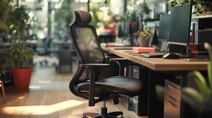 Furniture for Interior design. black office chair, Computer Chair HighBack Mesh Home  Office Ergonomic Chair with Advanced Mechanism, Chair for Office, Armchair or stool in front, back, side angles.