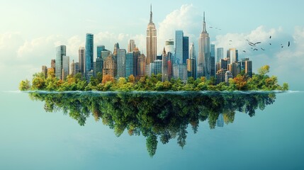 Fototapeta premium Sustainable City Conceptual Illustration with Reflection