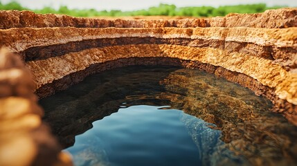 tranquil oasis: stone well water reflection - nature photography