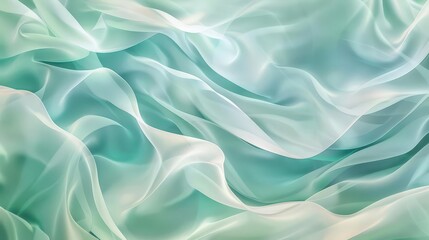 Obraz premium A flowing, translucent fabric in soft shades of teal and white, creating a serene, abstract aesthetic.