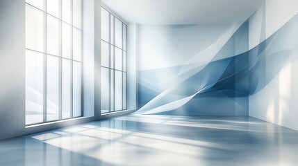 Obraz premium A large, empty room with a blue wall and white windows