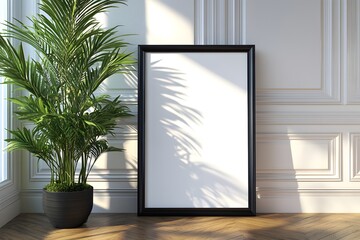 Blank poster mockup, sunlight, interior, plant, room, design,  home decor, website