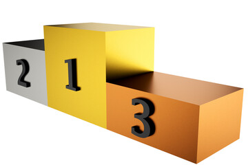 3D Podium Rendering with Gold, Silver, and Bronze Design for Ranking Displays