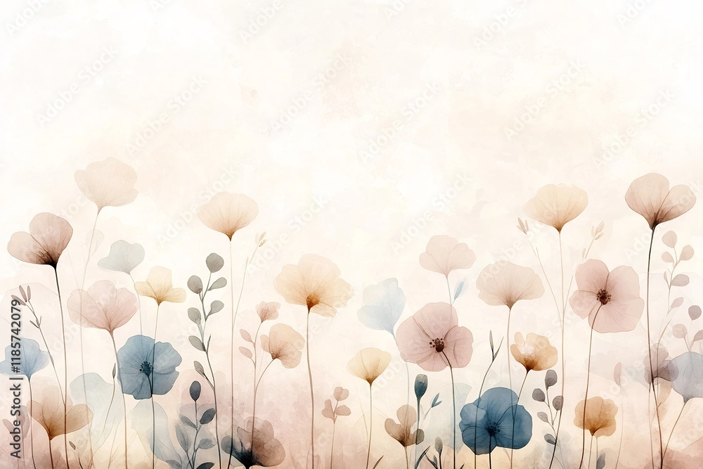 Poster delicate pastel floral gradient with muted beige and blush tones featuring abstract botanical patter