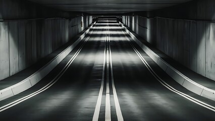 Obraz premium Empty, tunnel like downhill ramp of an underground car parking