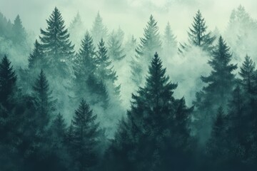 Misty mountain forest landscape, tranquil scene, nature poster