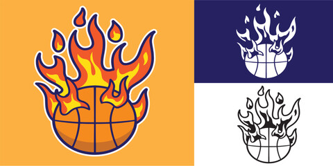 set of basketball with fire good for sticker, badge, element design, icon, logo, etc