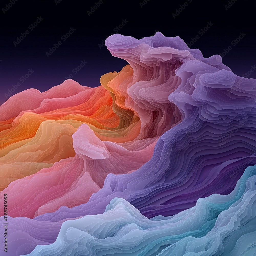 Poster captivating abstract digital painting depicting mesmerizing fluid topographical formations undulatin
