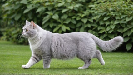 Lilac british longhair cat in the garden