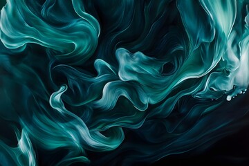 Obraz premium Teal ink swirling in water, dark background, abstract art, design element