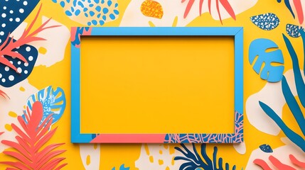 Colorful Frame Surrounded by Abstract Tropical Leaf Designs