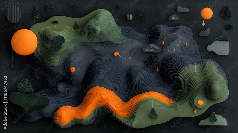 Poster breathtaking captivating fluid rainfall pattern map topographic visualization of weather and meteoro
