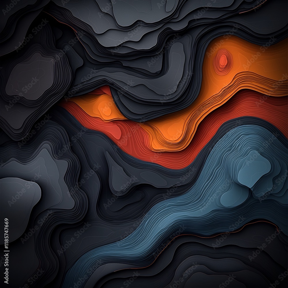 Poster fluid topographic map displaying mesmerizing rainfall patterns and meteorological insights undulatin